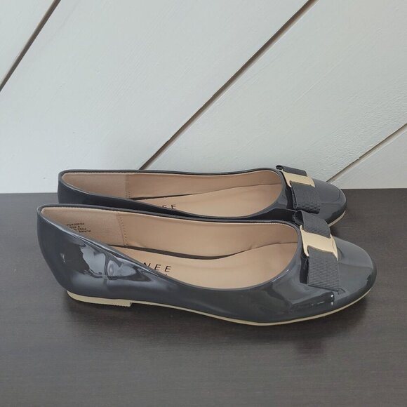 NEW Journee Collection Kim Womens Size 6 Grey Faux Patent Leather Flats Ballet - Picture 1 of 7